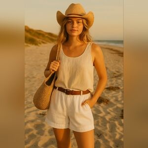 Pure Jill White Linen Shorts XL Pull-On Stretch Waist Pockets‎  Coastal Cowgirl